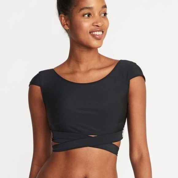 Old Navy Other - Old Navy Black Cap-Sleeve Swim Top, Wrap Back